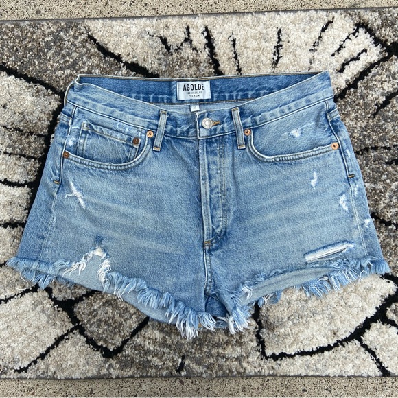 Agolde Parker Los Angeles Premium Distressed Light Blue Jean Shorts Size 27 - Picture 3 of 11